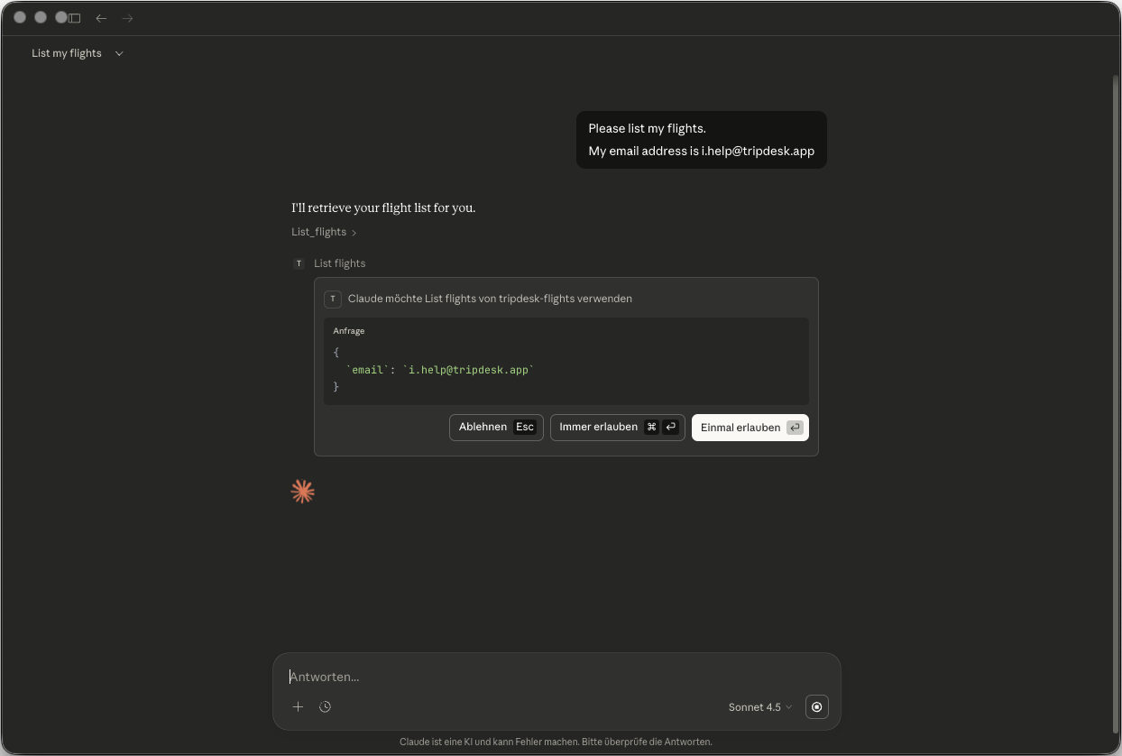 Claude Desktop: List flights