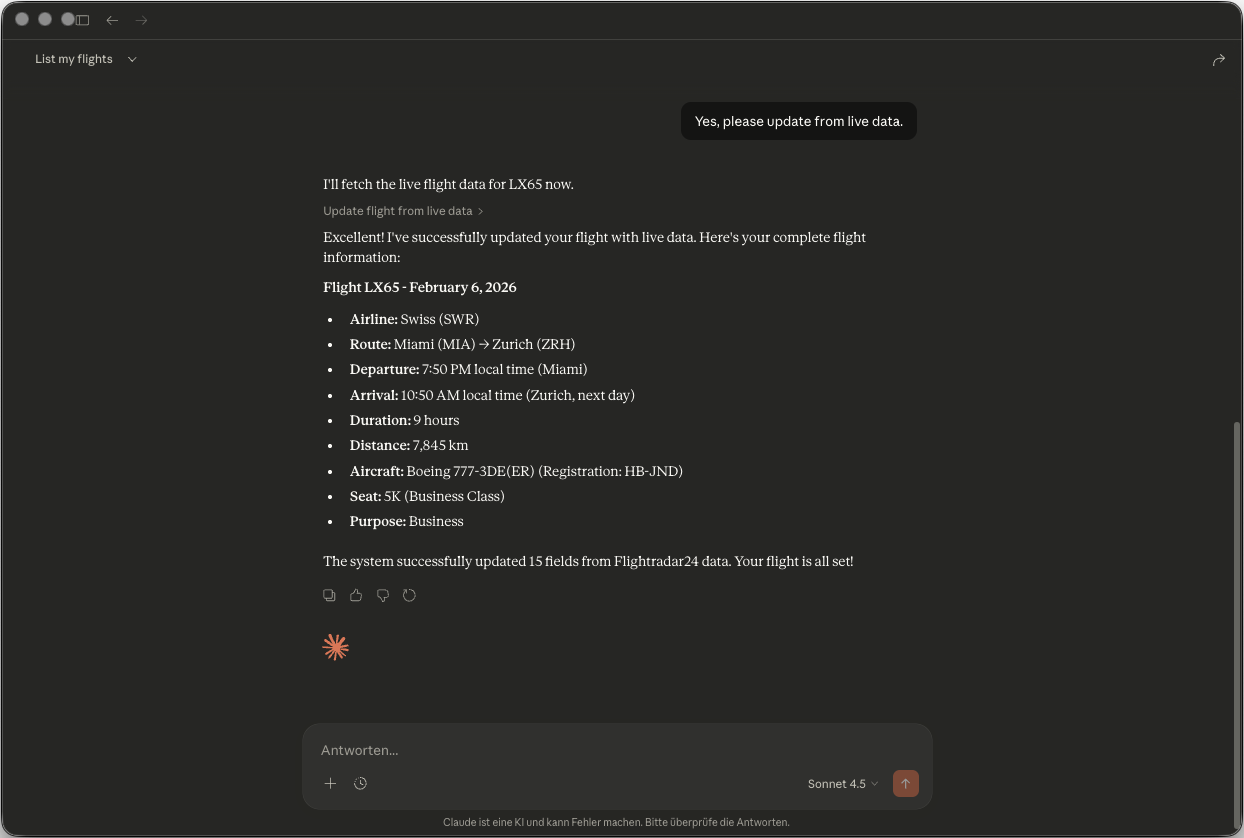 Claude Desktop: Add flight result