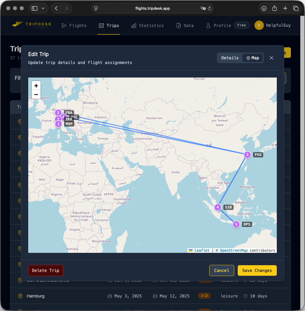 Trip with route